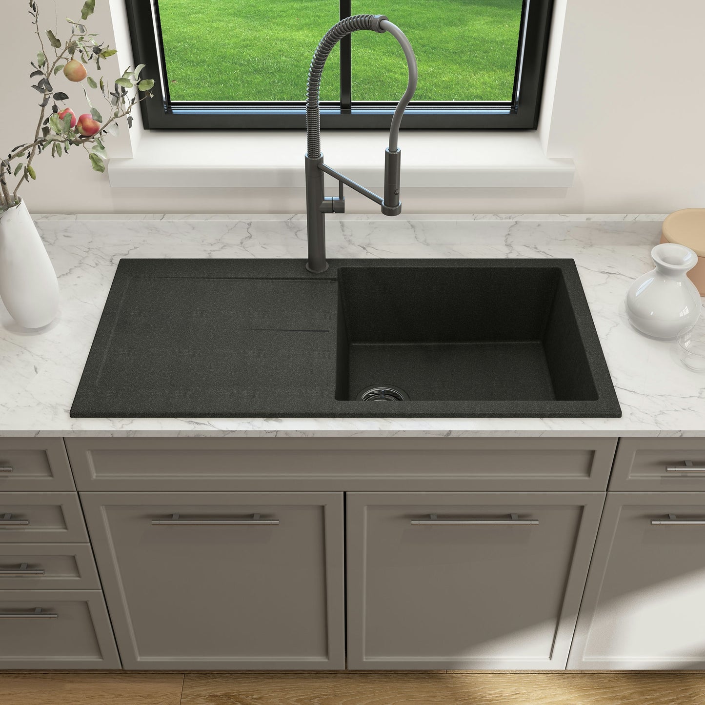 Levanzo Dual-Mount 20" Single Bowl Granite Composite Kitchen Sink Metallic Black