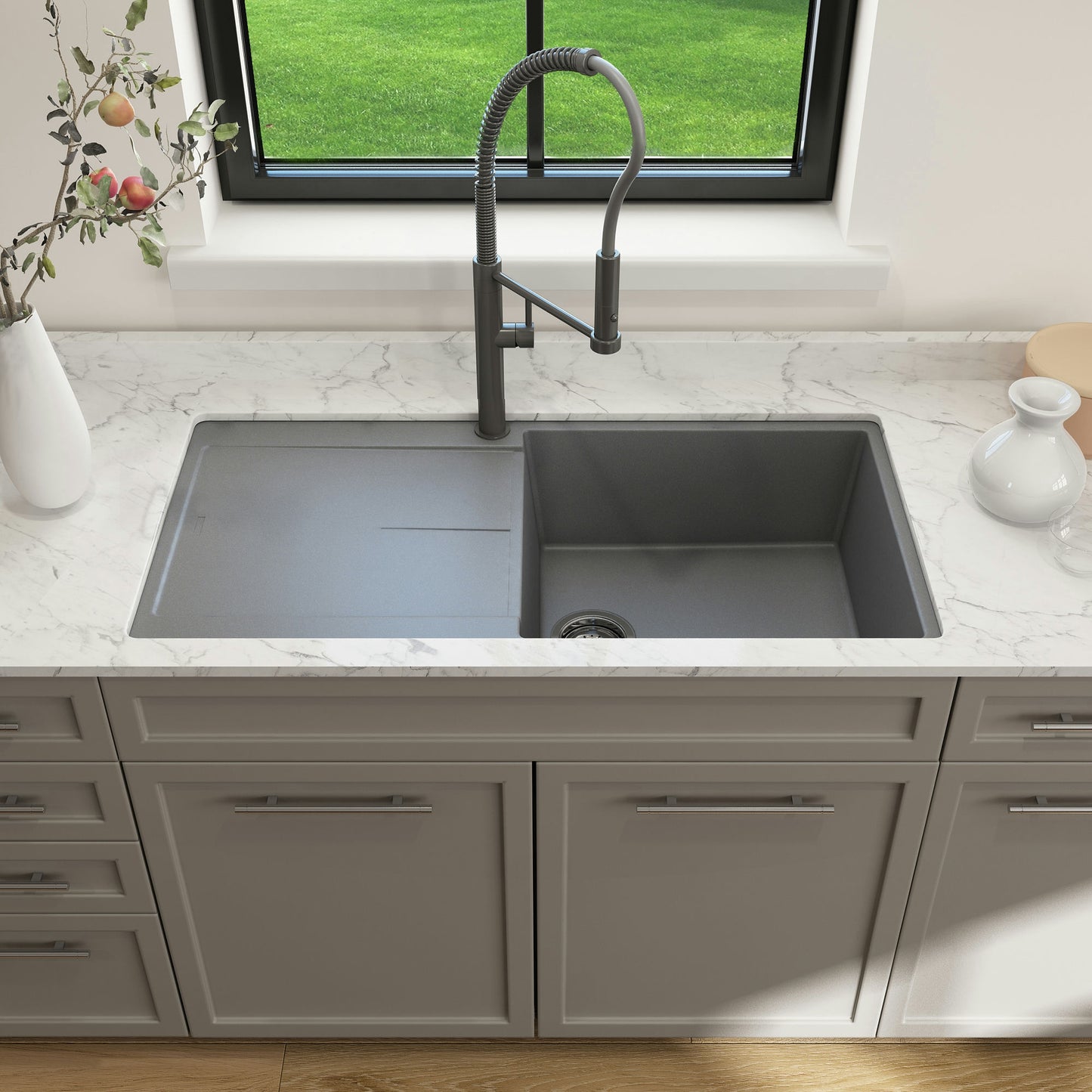 Levanzo Dual-Mount 20" Single Bowl Composite Kitchen Sink in Concrete Gray