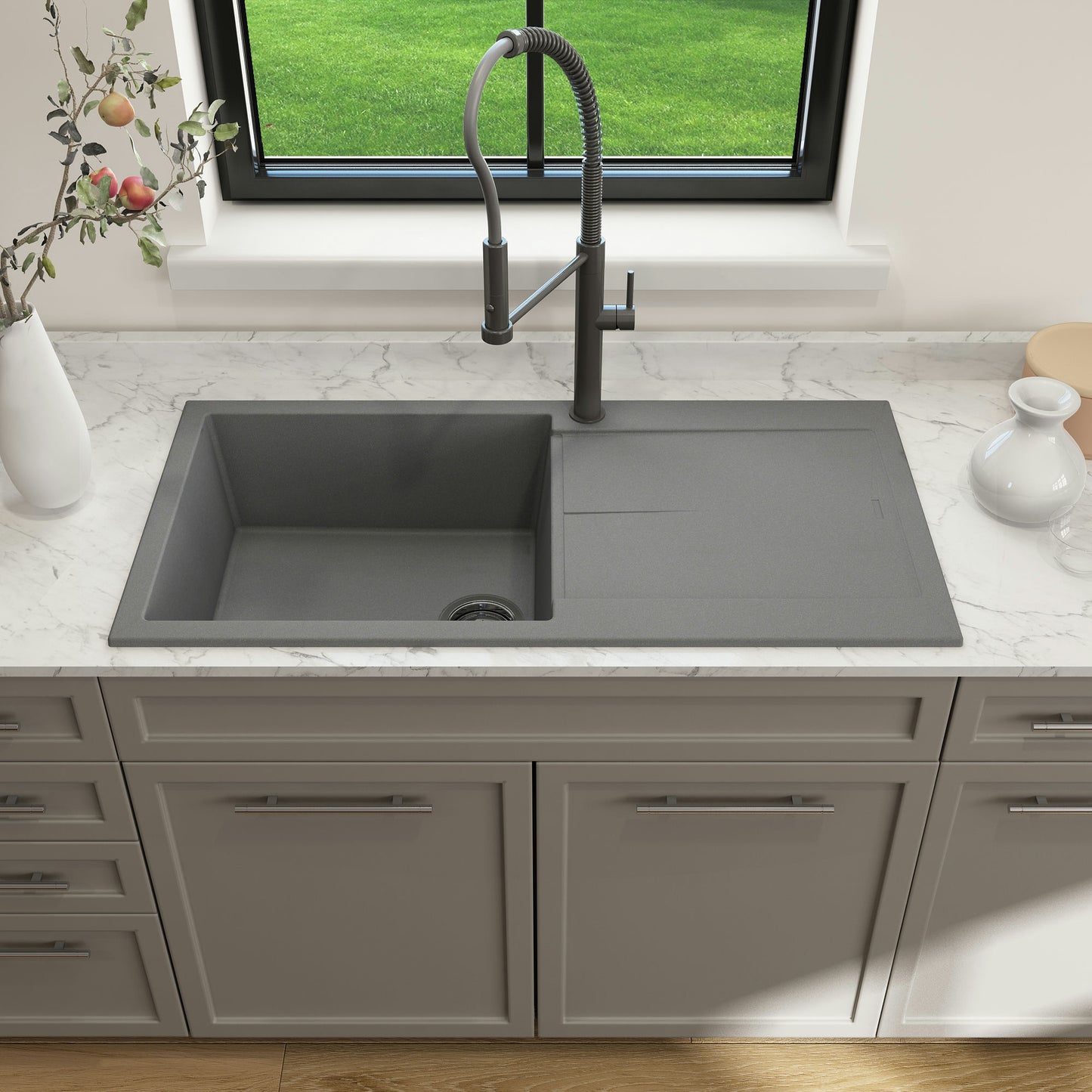 Levanzo Dual-Mount 20" Single Bowl Composite Kitchen Sink in Concrete Gray