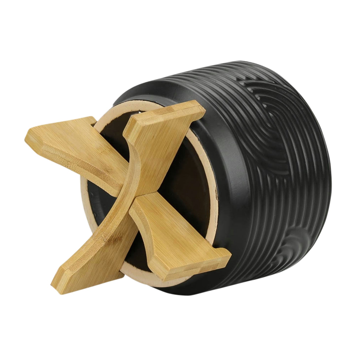 Cer, 7" Abstract Planter On Stand, Black