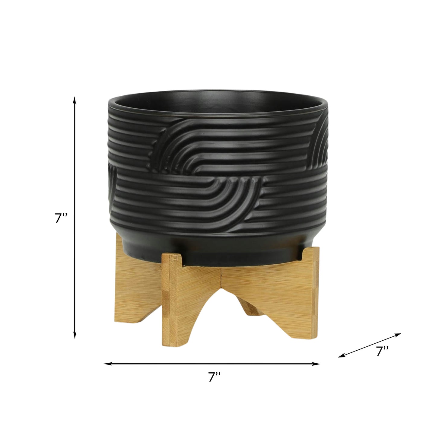 Cer, 7" Abstract Planter On Stand, Black