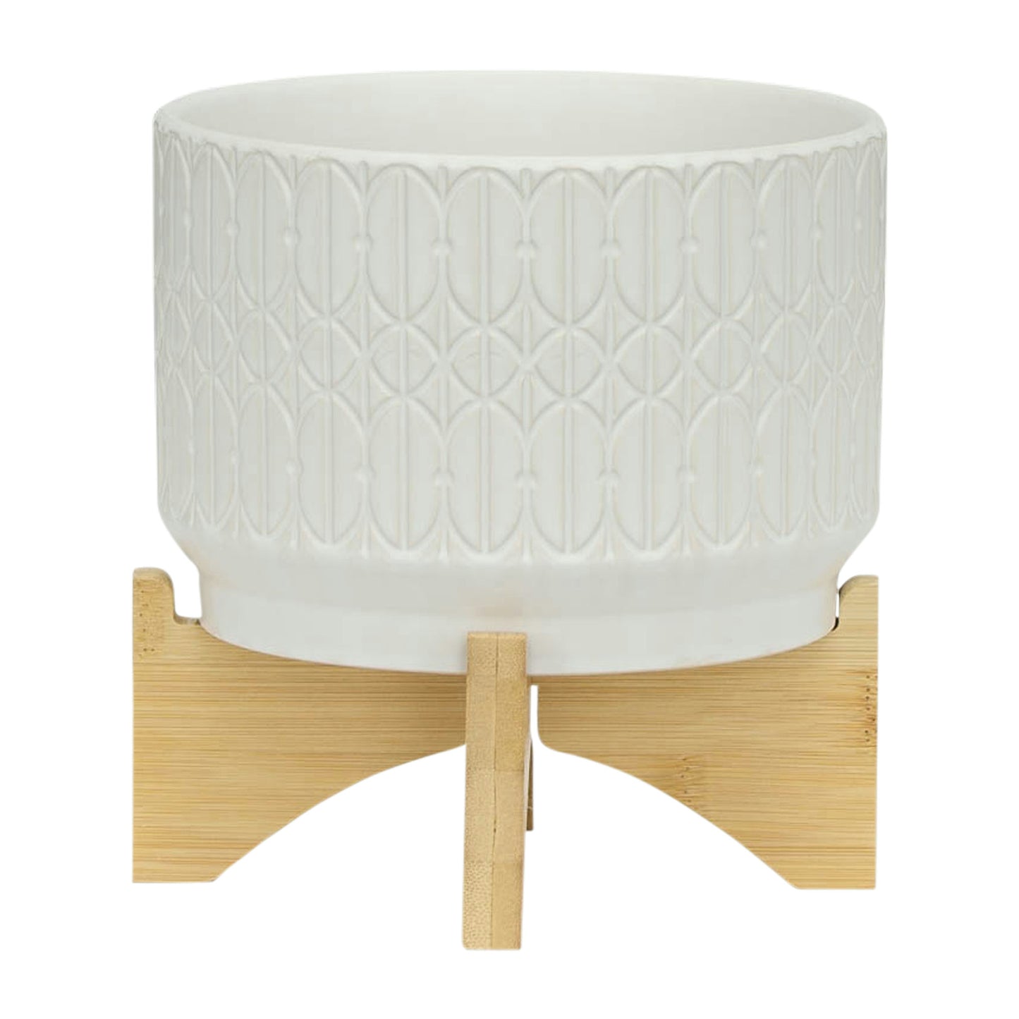 Cer, 7" Abstract Planter On Stand, White