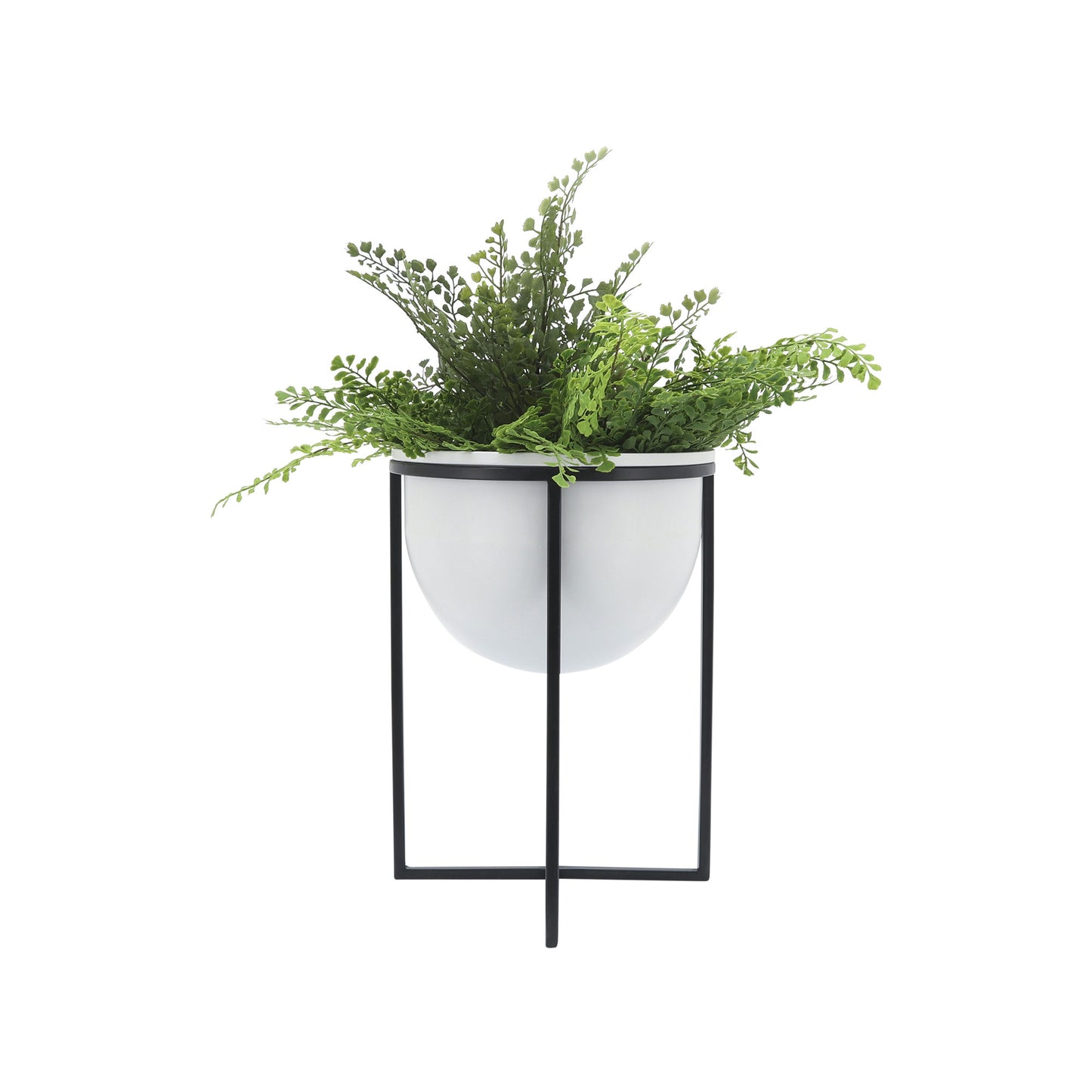 Metal S/2 11/12" Planters W/ Stand, Wht/blk