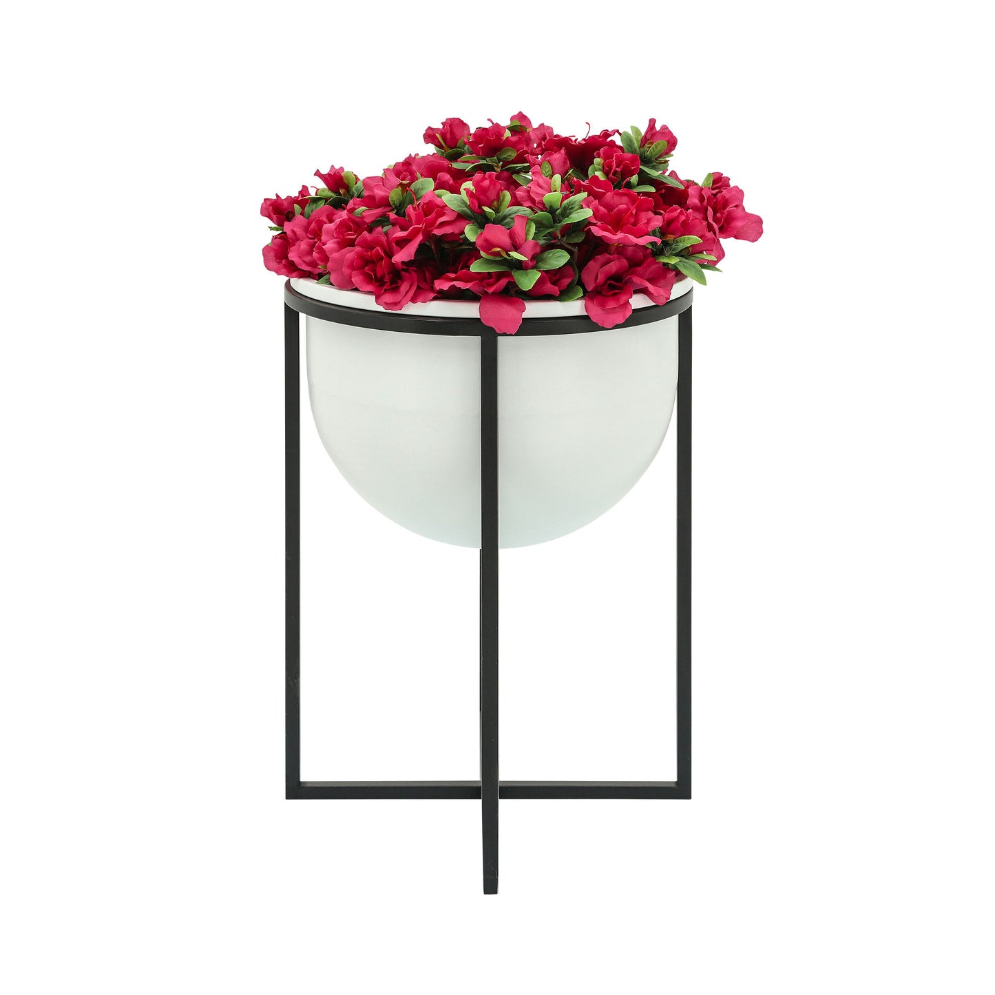 Metal S/2 11/12" Planters W/ Stand, Wht/blk