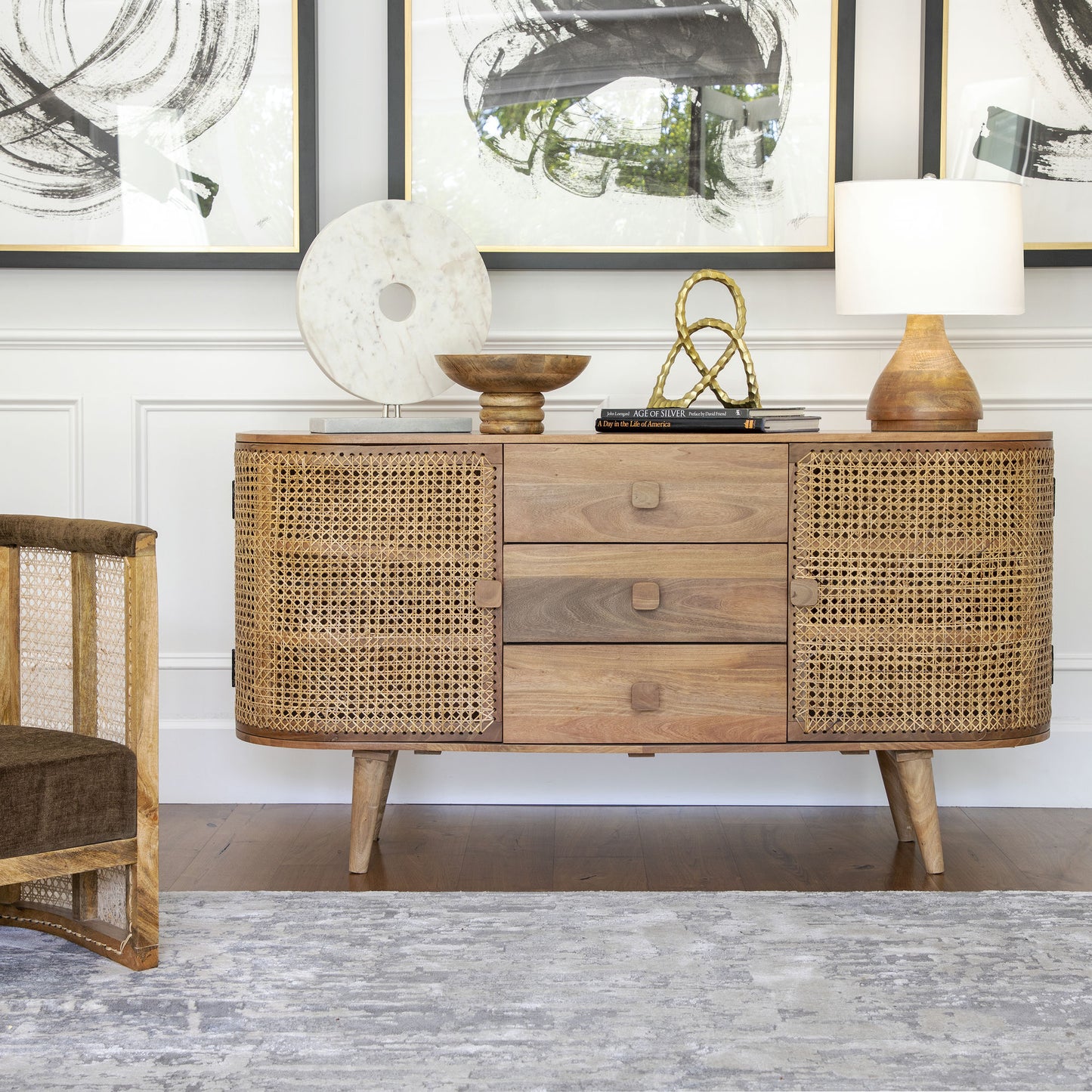 Wood, 12" Round Bowl W/ Ribbed Base, Natural
