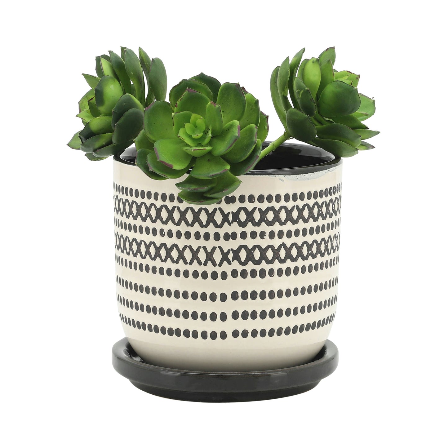 Cer, S/2 5/6" Planter W/ Saucer, Black