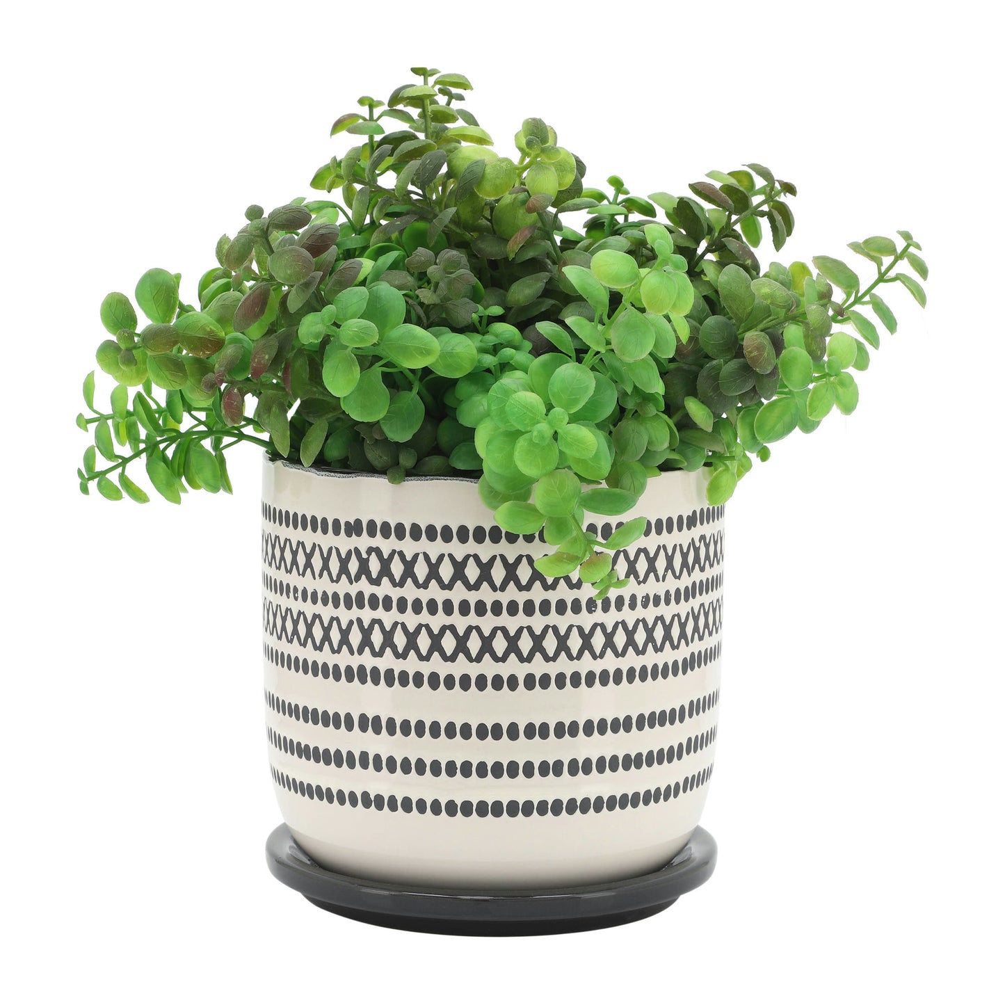 Cer, S/2 5/6" Planter W/ Saucer, Black