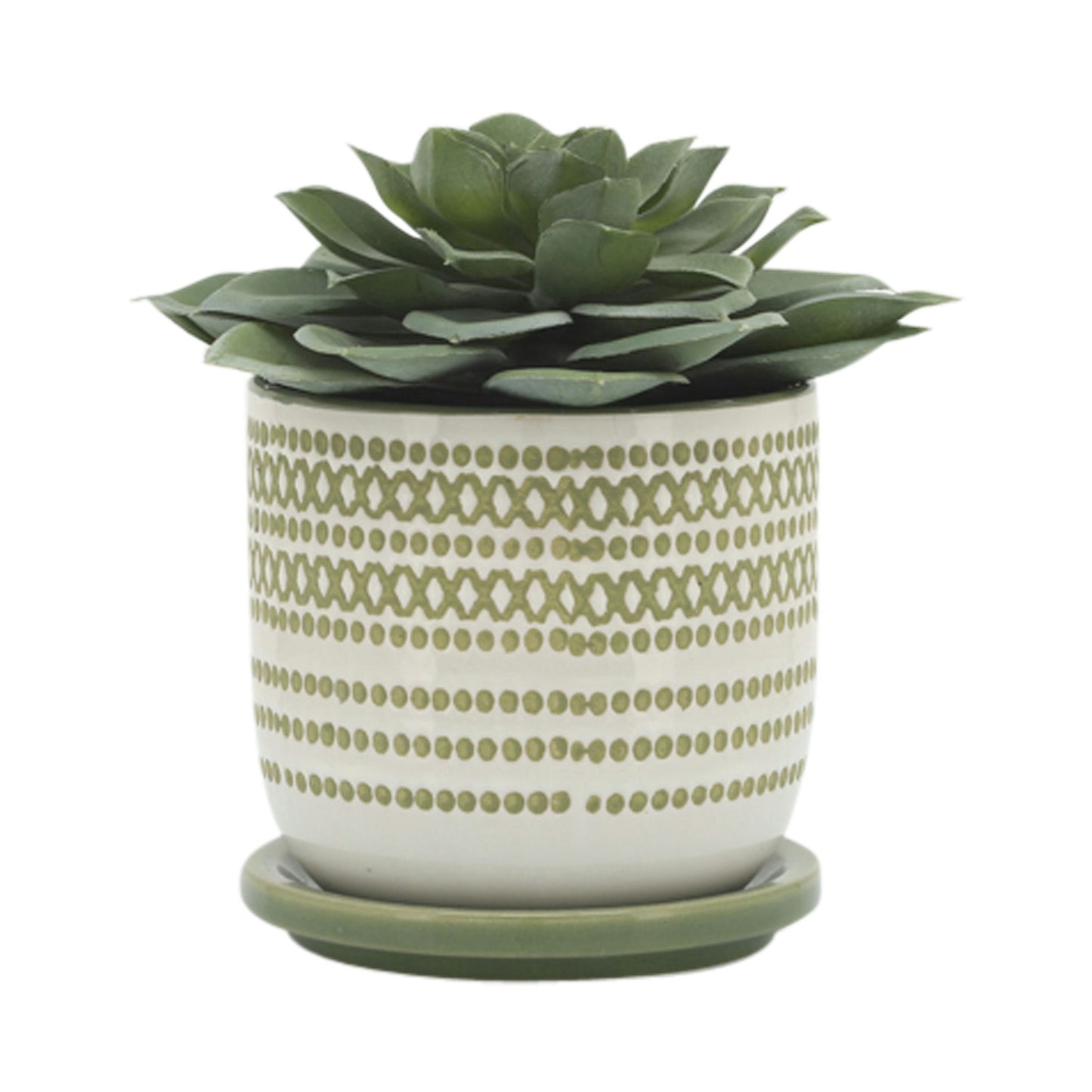 Cer, S/2 5/6" Planter W/ Saucer, Olive