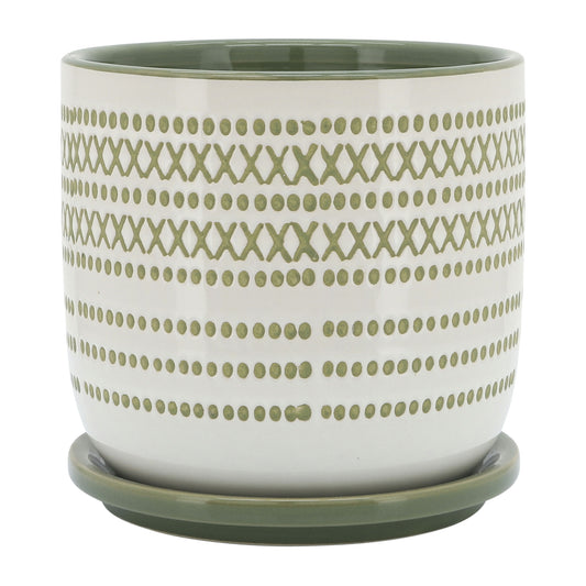 Cer, 6" Planter W/ Saucer, Olive