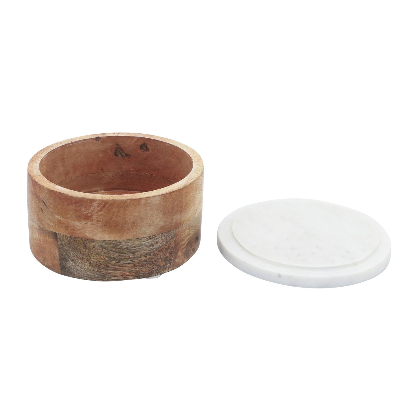Marble/wood, 5x5 Round Box-heart, White
