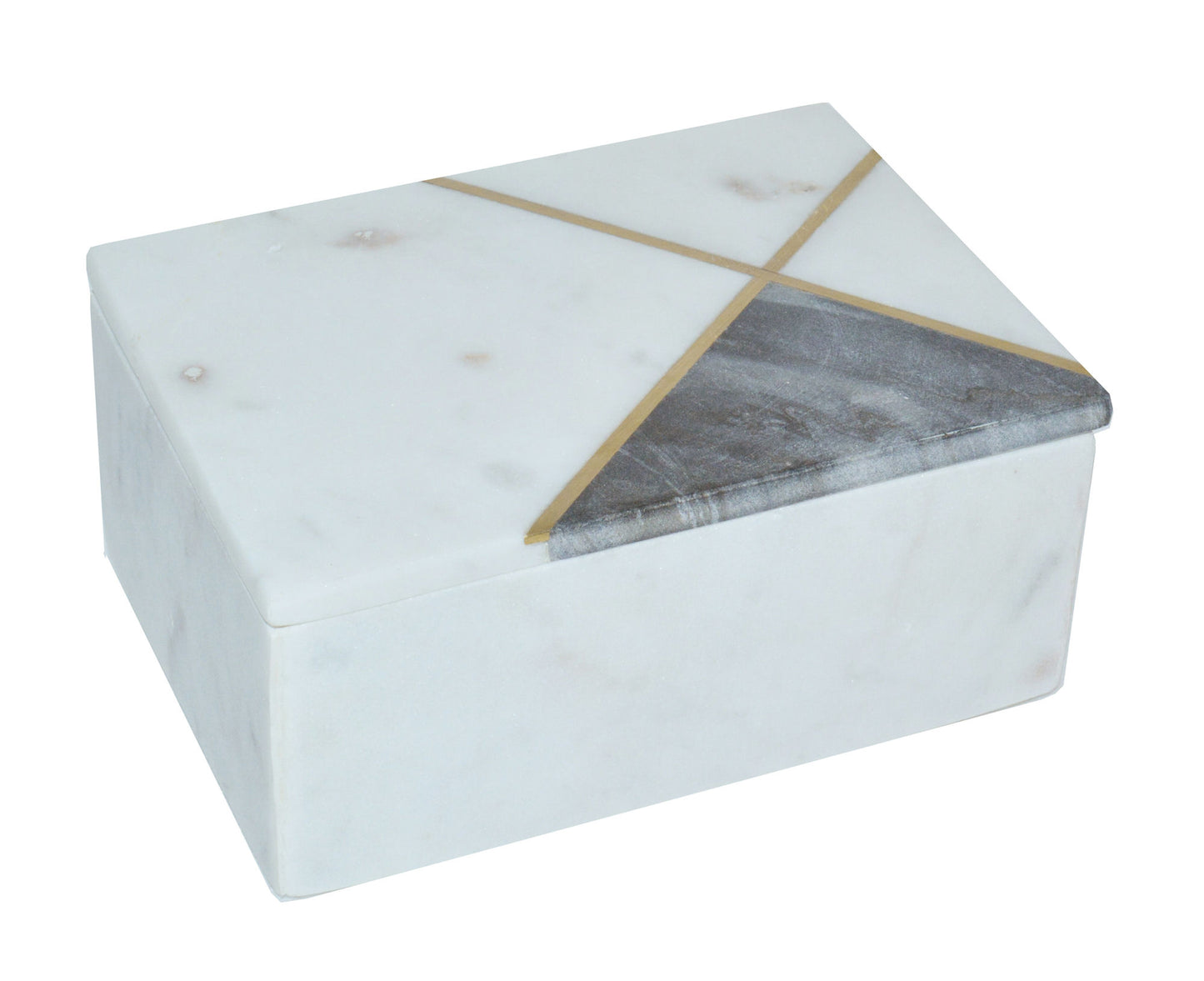 Marble, 7x5 Rectangular Box Brass Inlay Right Side, White