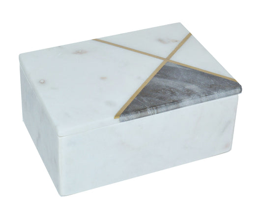 Marble, 7x5 Rectangular Box Brass Inlay Right Side, White
