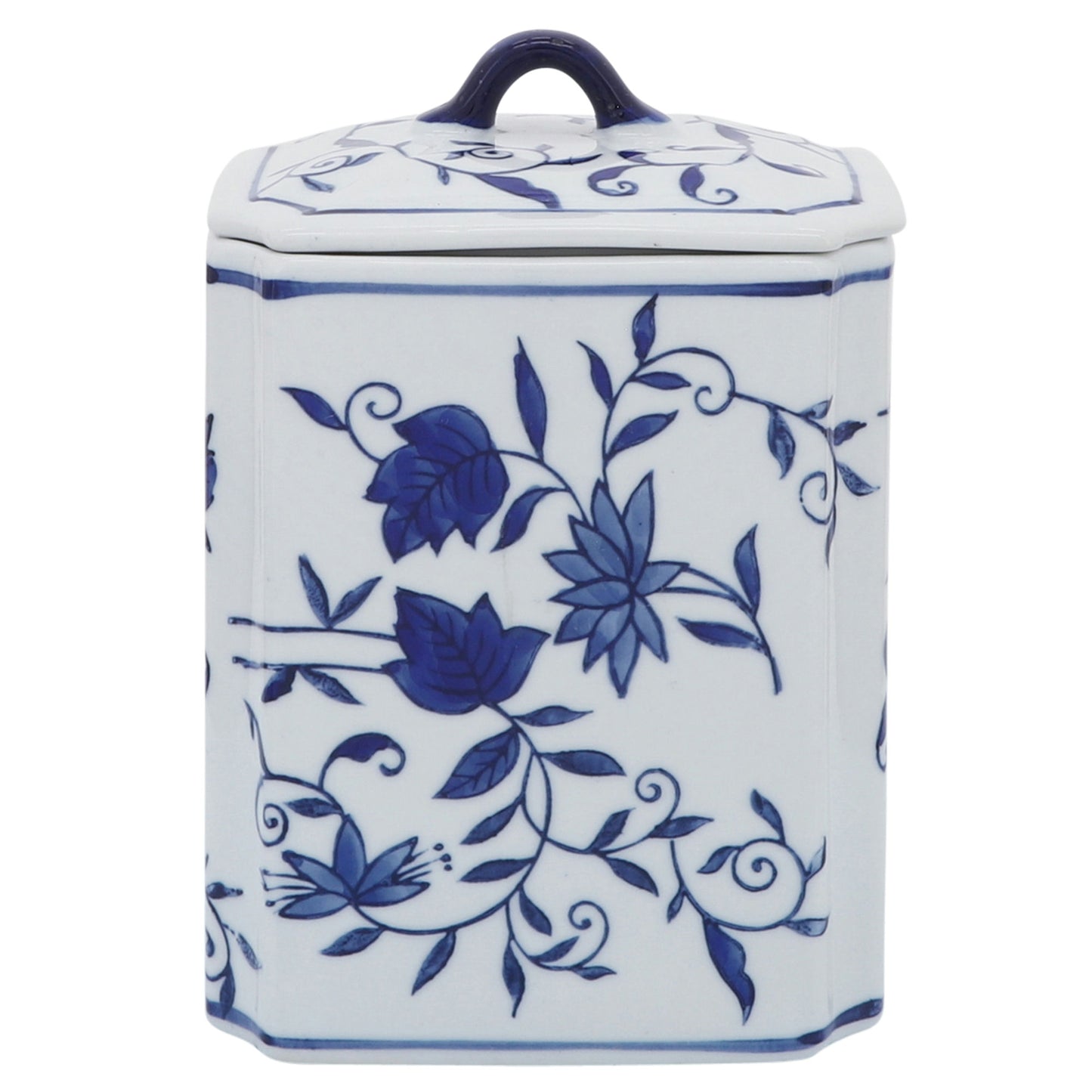 Cer, 8"h Box Jar W/ Lid, Blue
