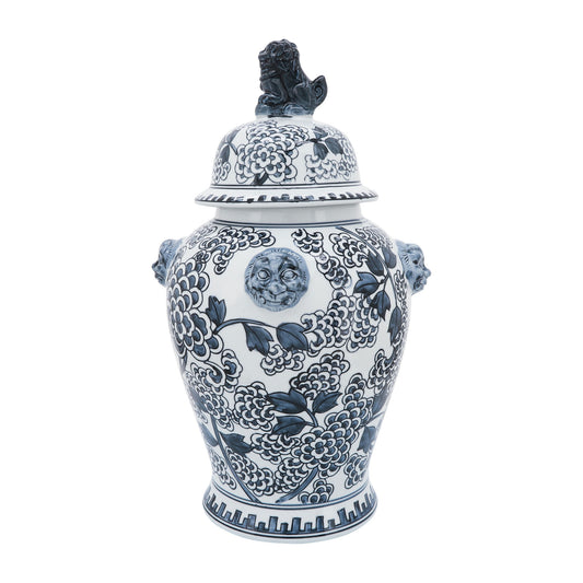 Cer, 18h" Lion Heads Temple Jar, Blue