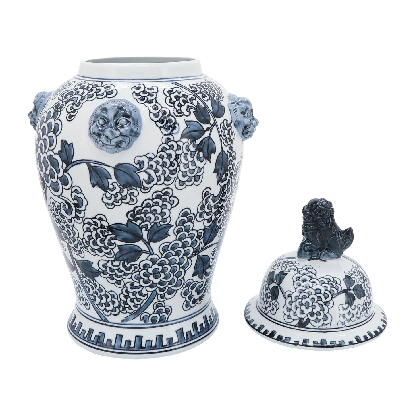 Cer, 18h" Lion Heads Temple Jar, Blue