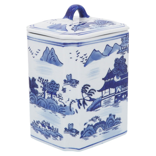 Cer, 8"h Rectangular Jr W/ Lid, Blue