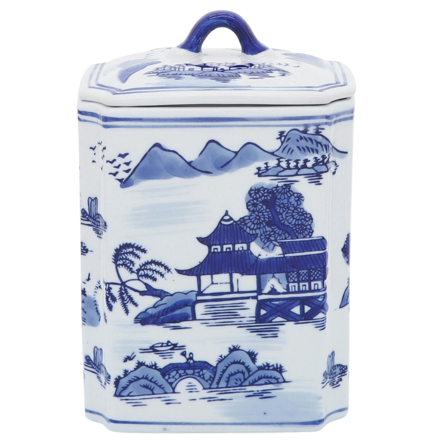 Cer, 8"h Rectangular Jr W/ Lid, Blue