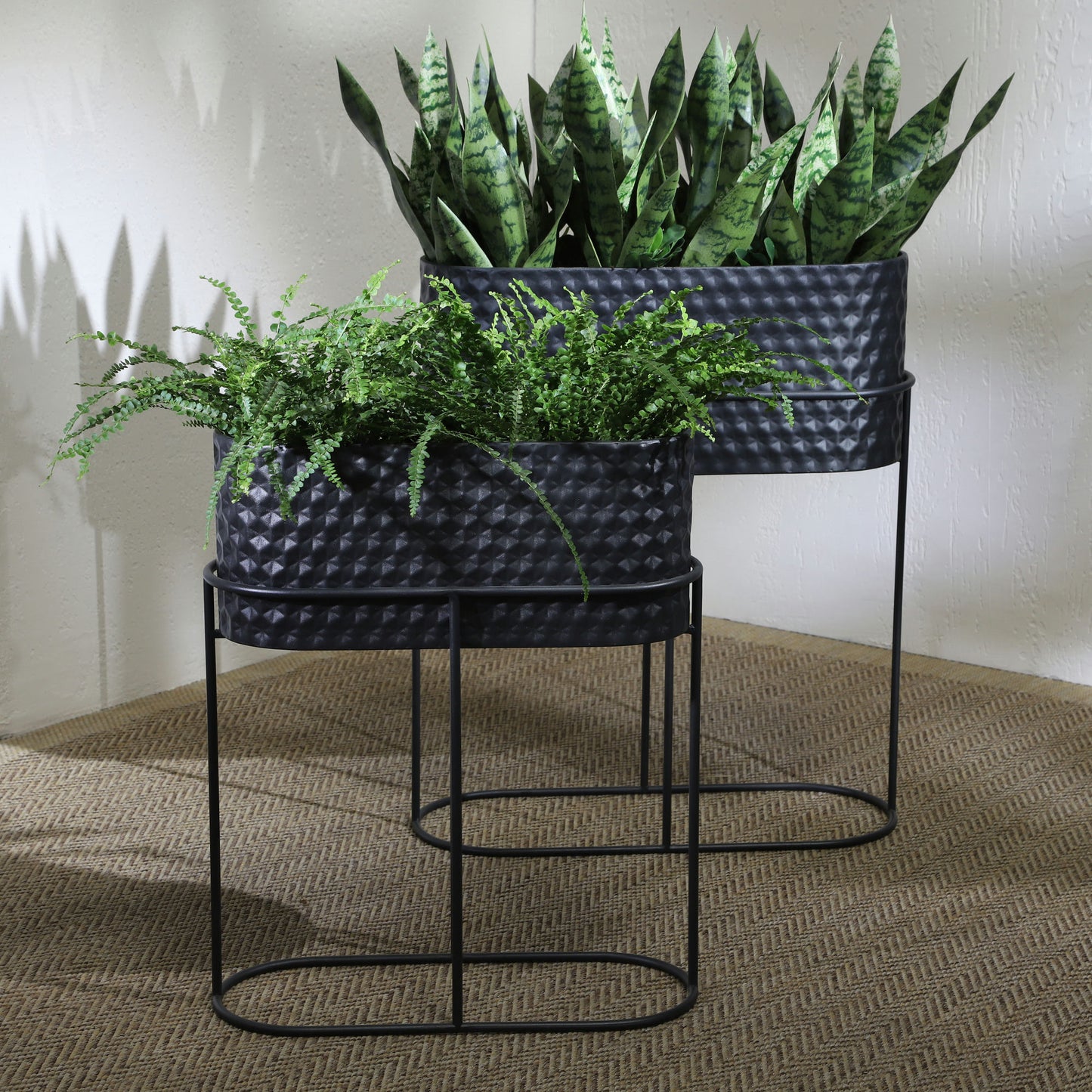 Metal, S/2 20/24" Oval Planters, Black