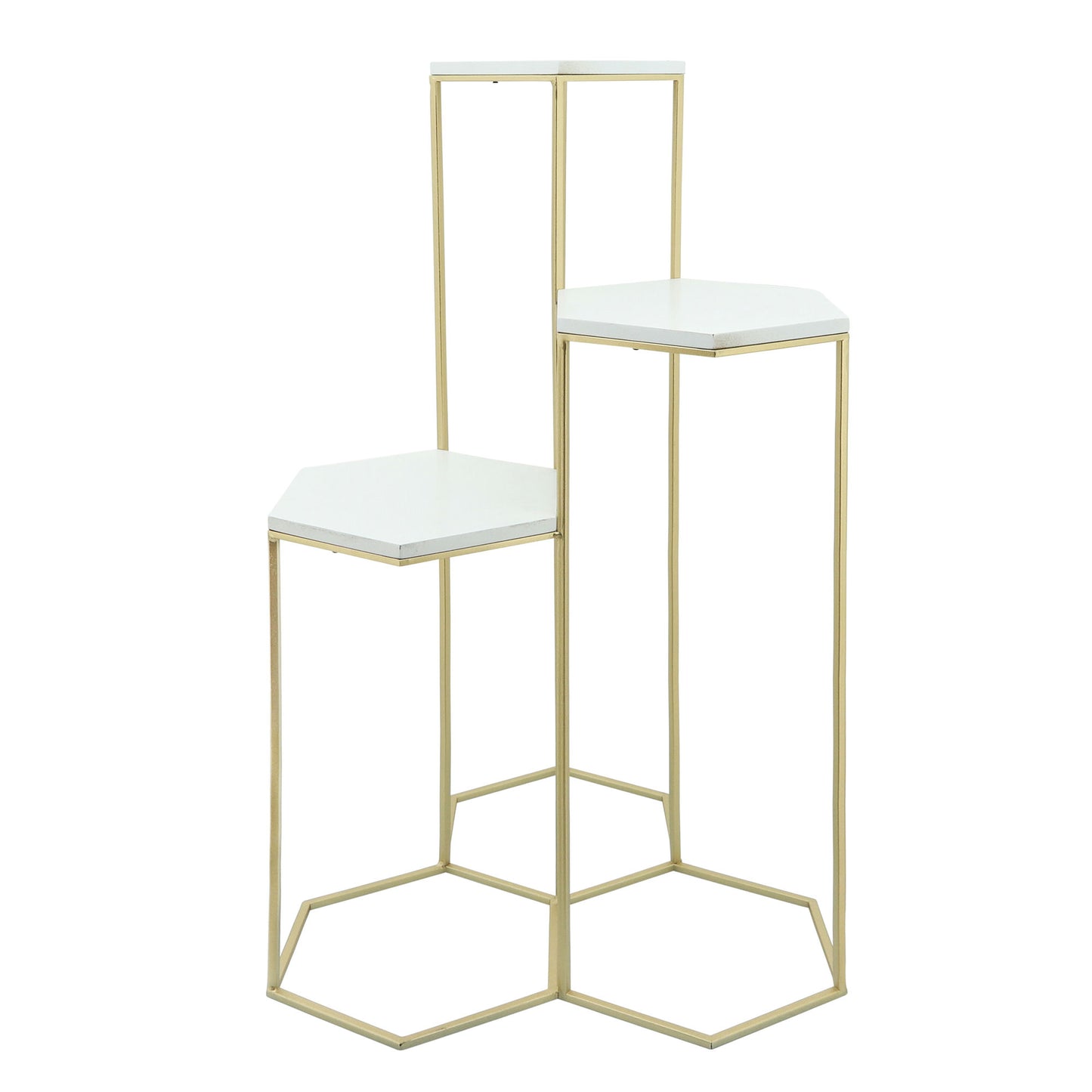 Metal, 3-layered Plant Stands, White/gold
