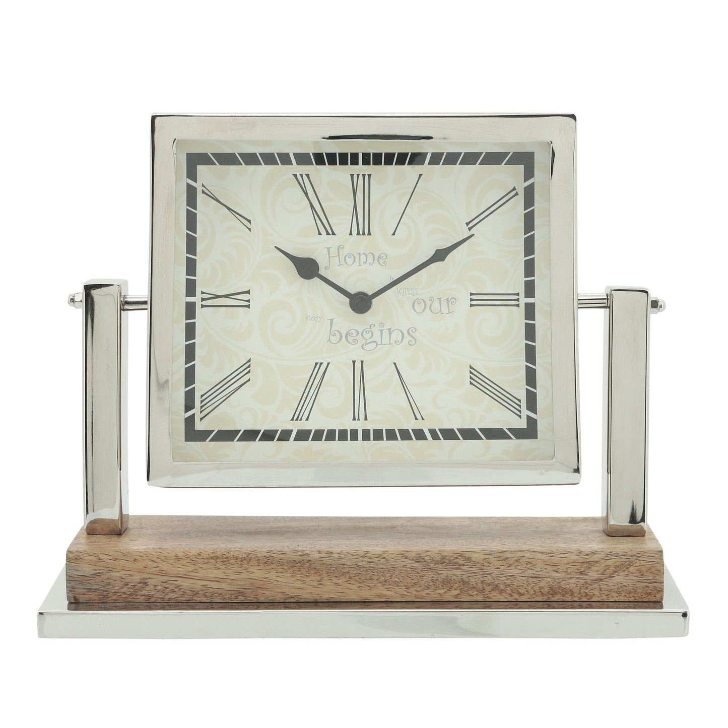 Metal/wood, 12x10 Square Table Clock, Silver