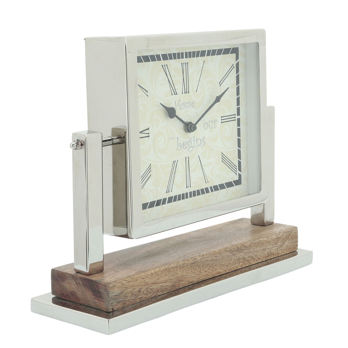 Metal/wood, 12x10 Square Table Clock, Silver