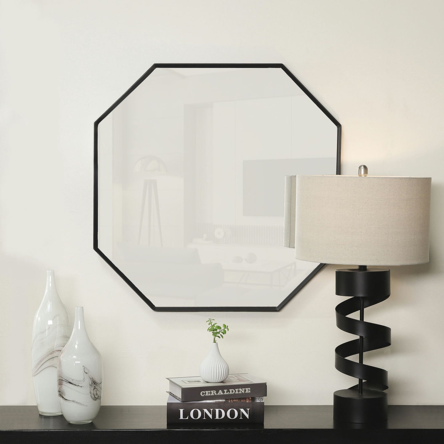 Metal, 32" Octagonal Mirror, Black