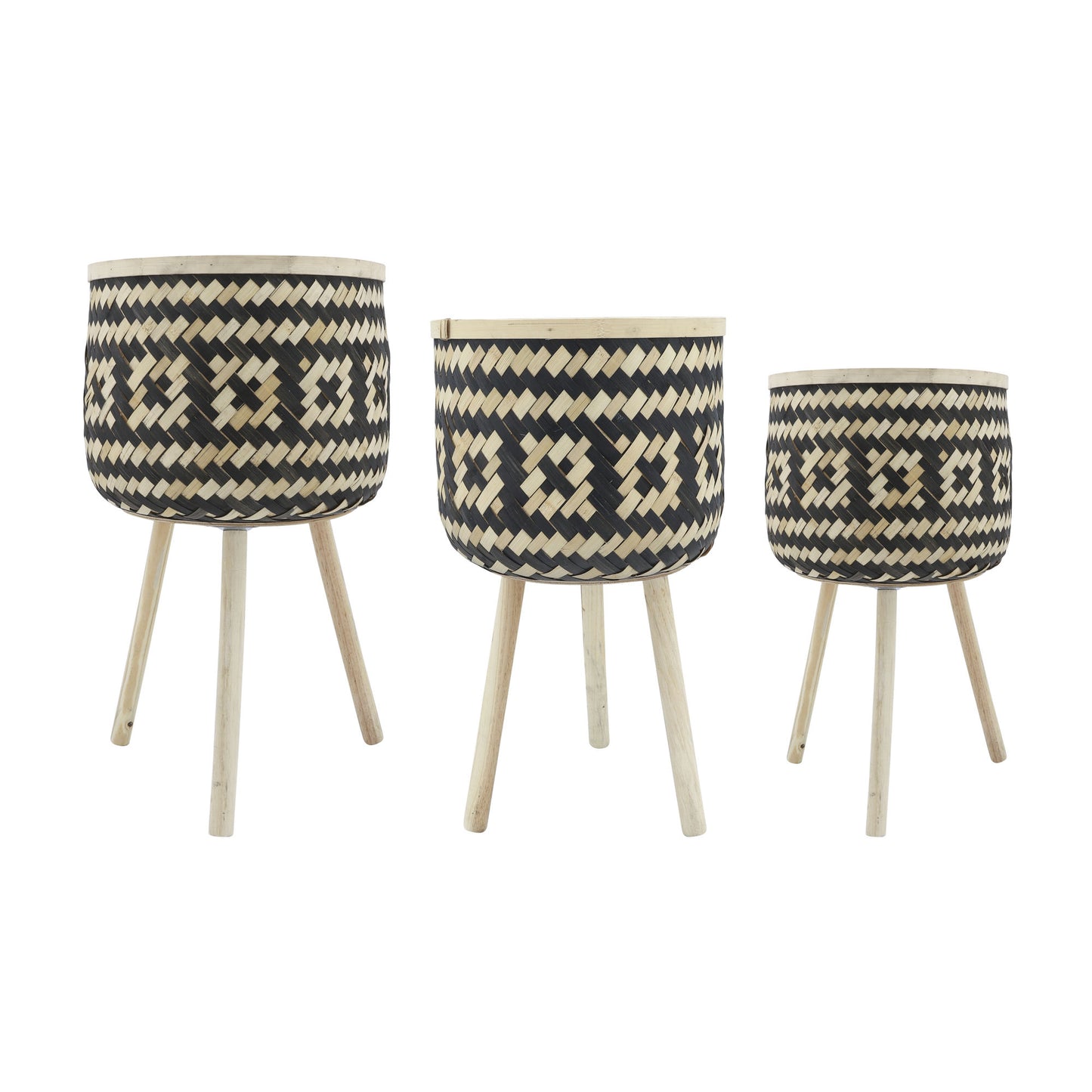 Bamboo S/3 11/13/15" Checkered Planters, Brown