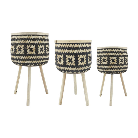 Bamboo S/3 11/13/15" Checkered Planters, Brown