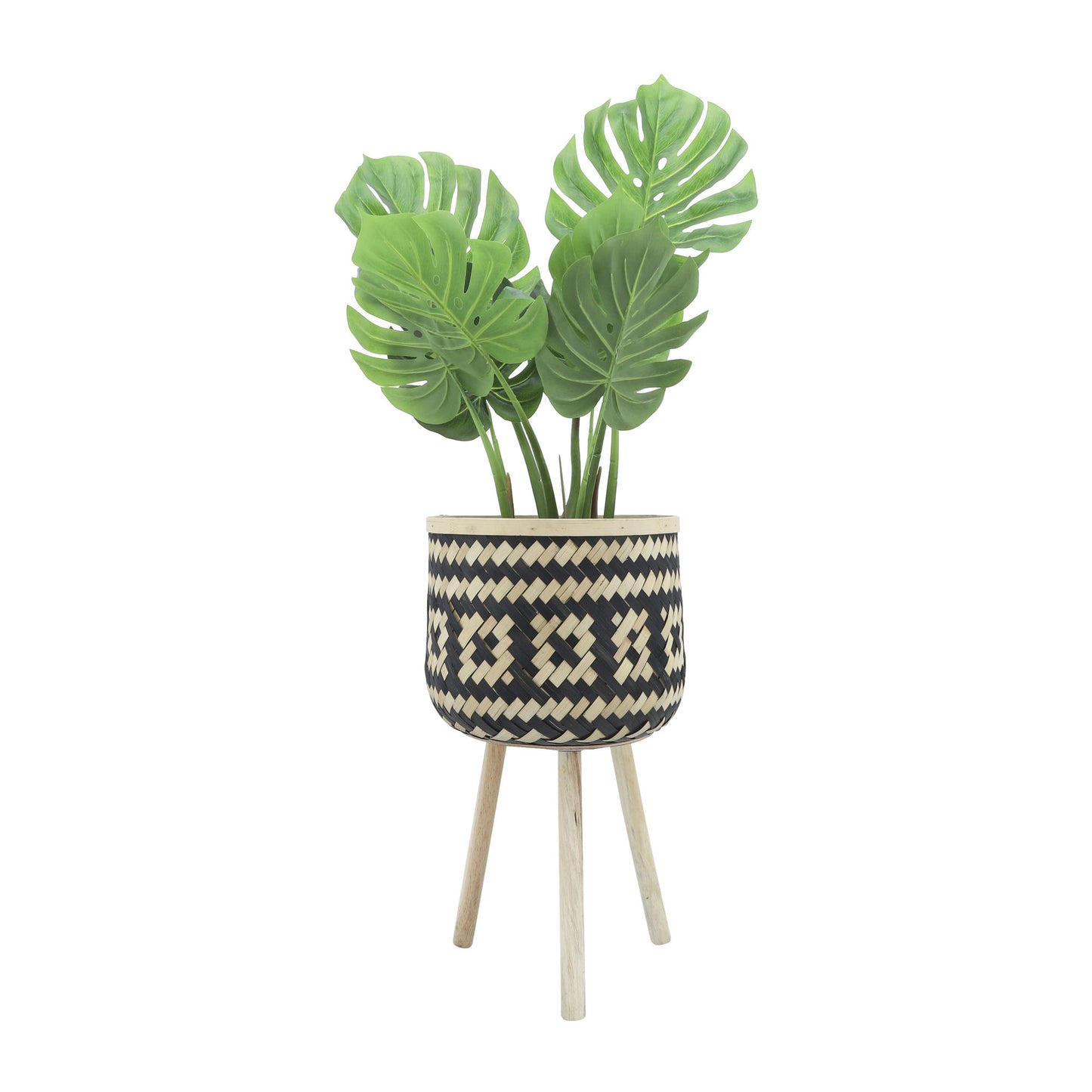 Bamboo S/3 11/13/15" Checkered Planters, Brown