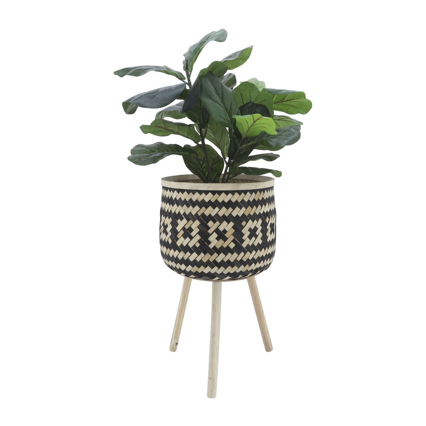 Bamboo S/3 11/13/15" Checkered Planters, Brown