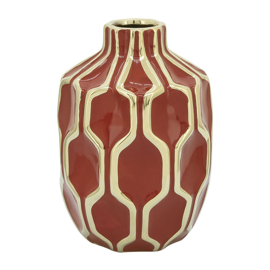 Cer Vase 8", Red/gold