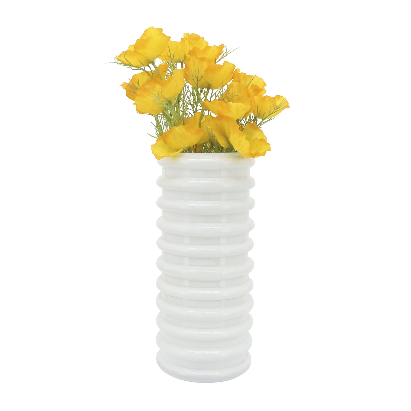 Glass, 14"h, Scallop Vase, White
