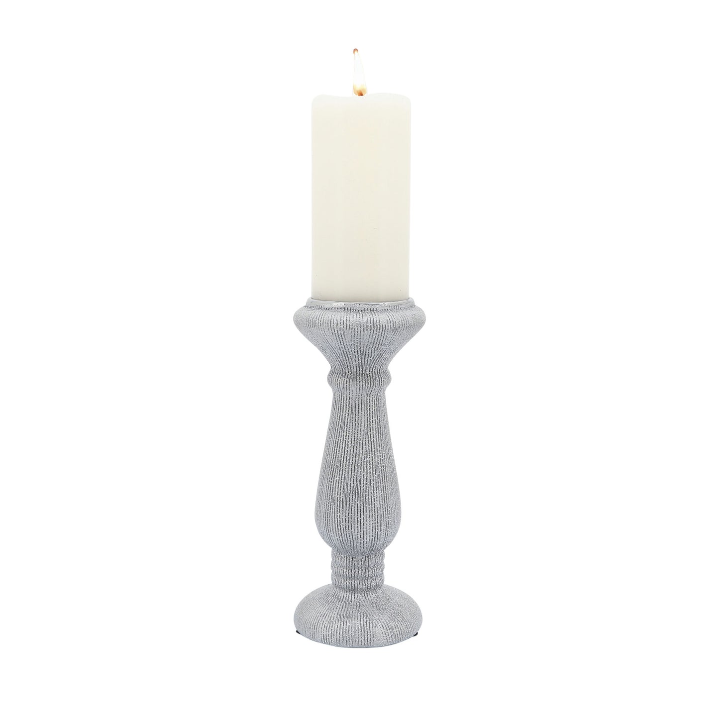 Cer, 10"h Candle Holder, Scratched, Silver