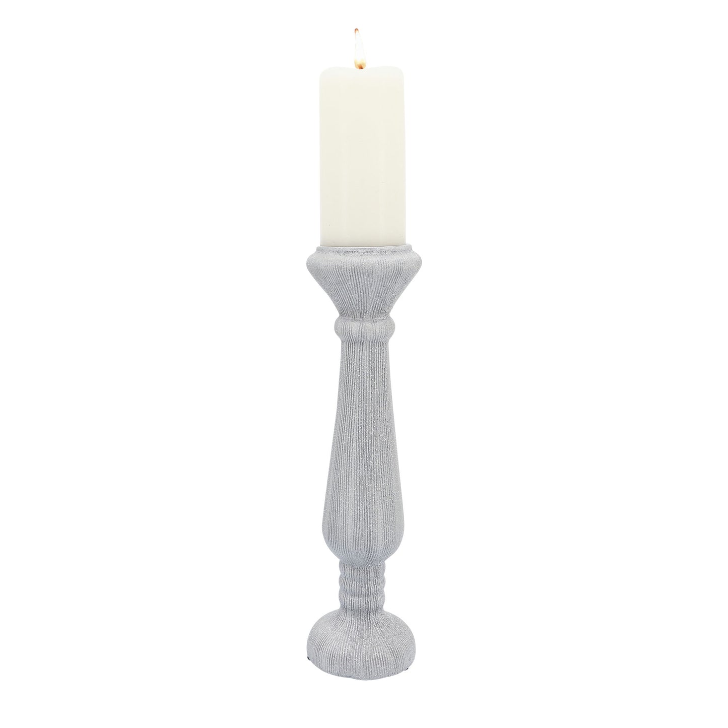 Cer, 15"h Candle Holder, Scratched, Silver