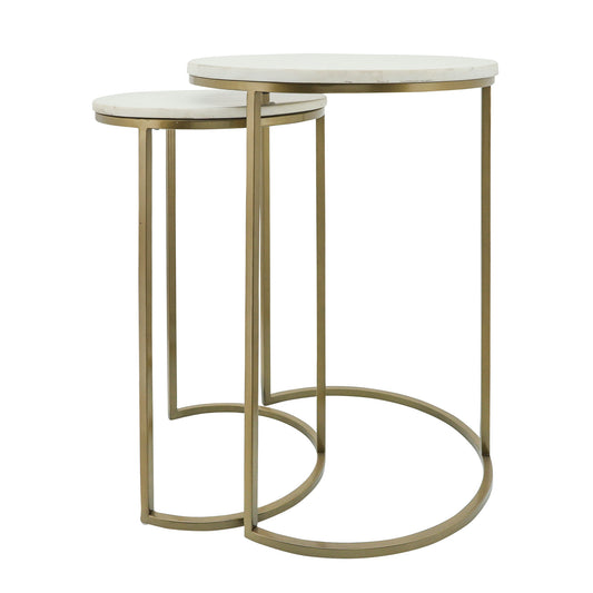 Metal/marble, S/2 21/23"h Side Tables, Gld/wht
