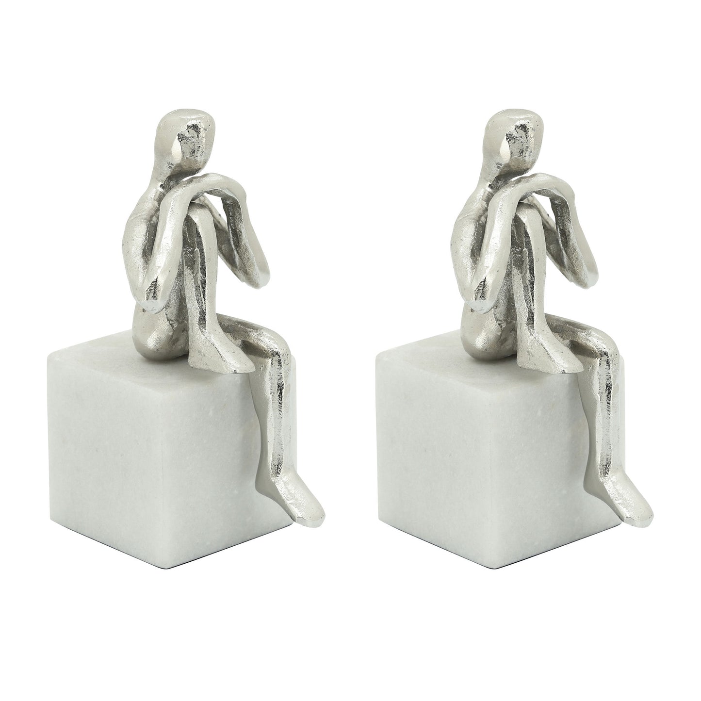 Metal/marble S/2 Sitting Leg Up Bookends, Silver