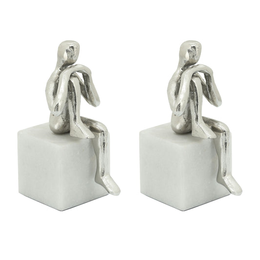 Metal/marble S/2 Sitting Leg Up Bookends, Silver