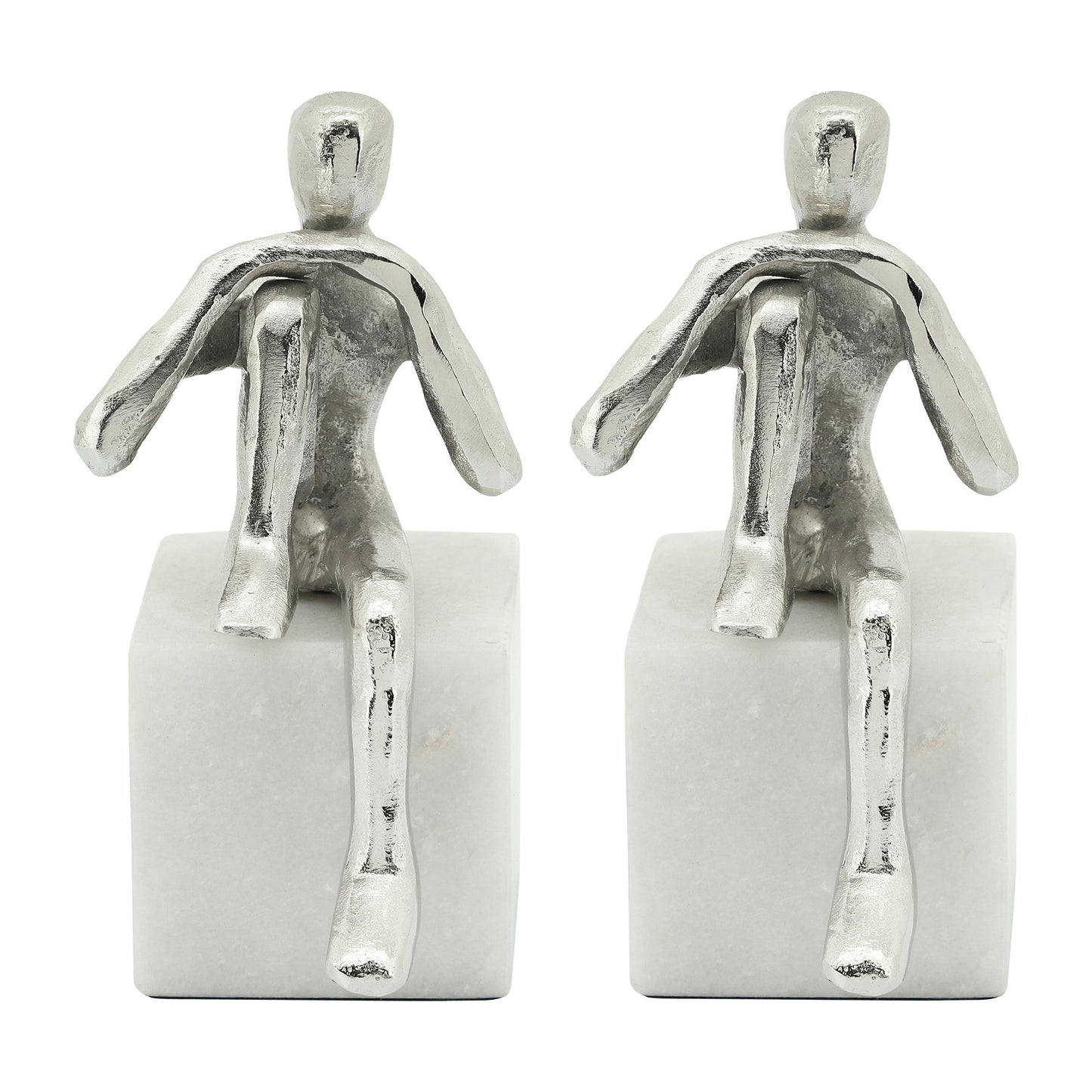 Metal/marble S/2 Sitting Leg Up Bookends, Silver