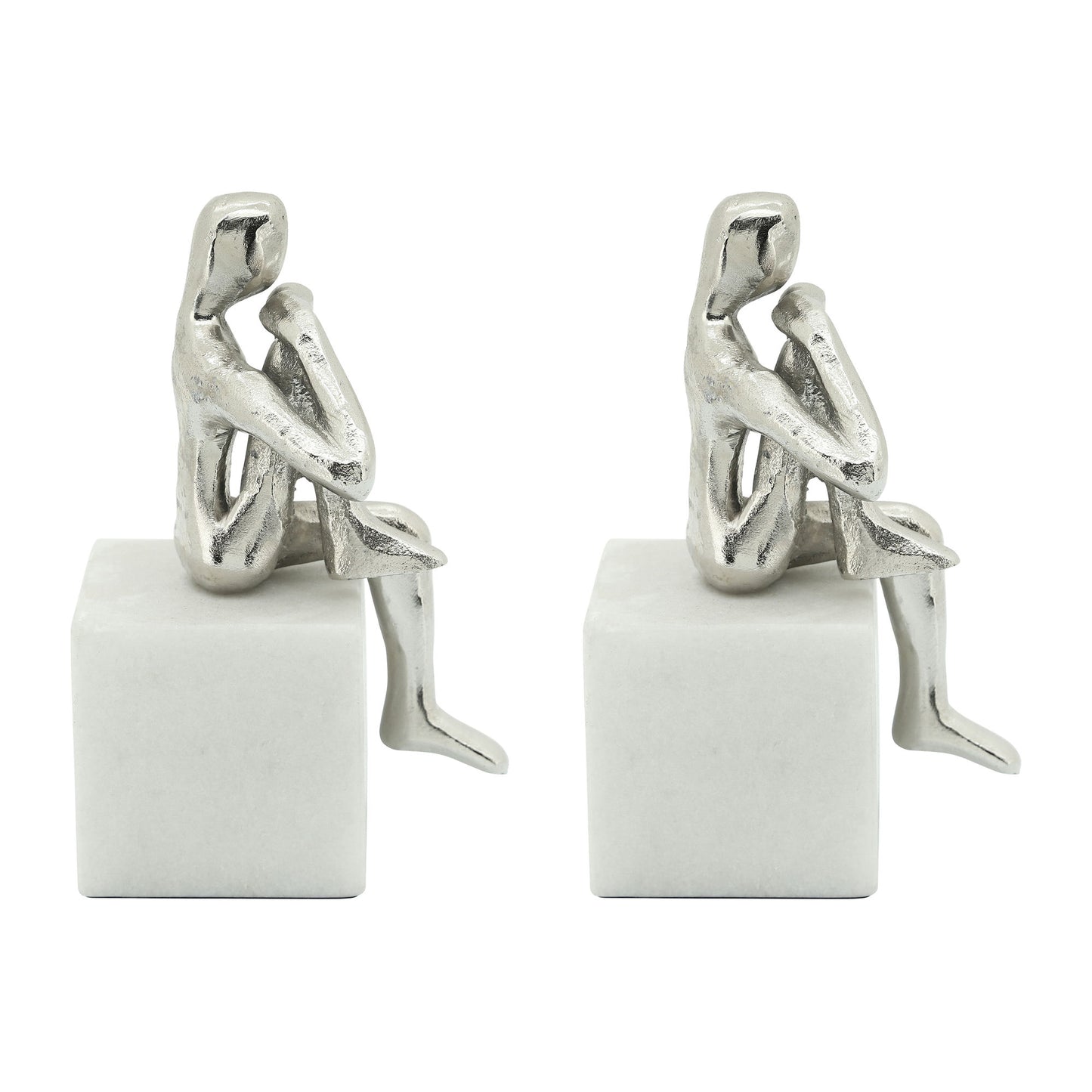 Metal/marble S/2 Sitting Leg Up Bookends, Silver