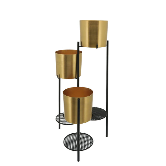 Metal, 32"h 3-layered Folding Planters, Gold/black