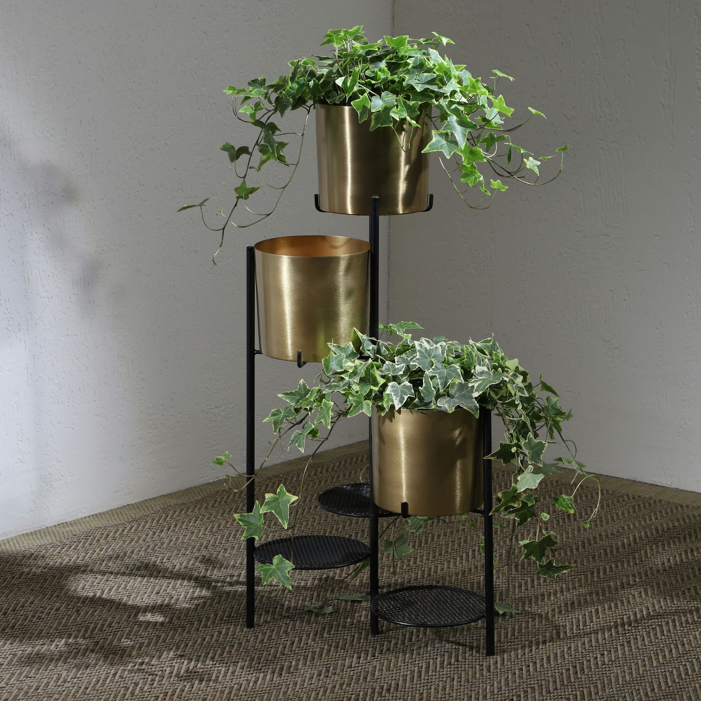 Metal, 32"h 3-layered Folding Planters, Gold/black