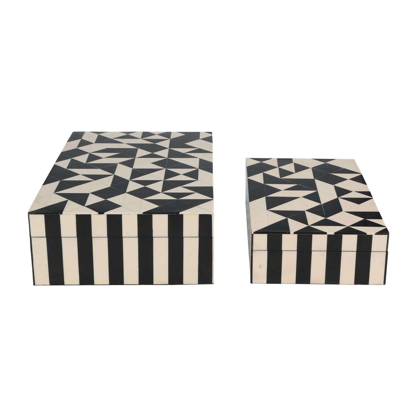 Resin, S/2 10/12" Harlequin Boxes, Black/white