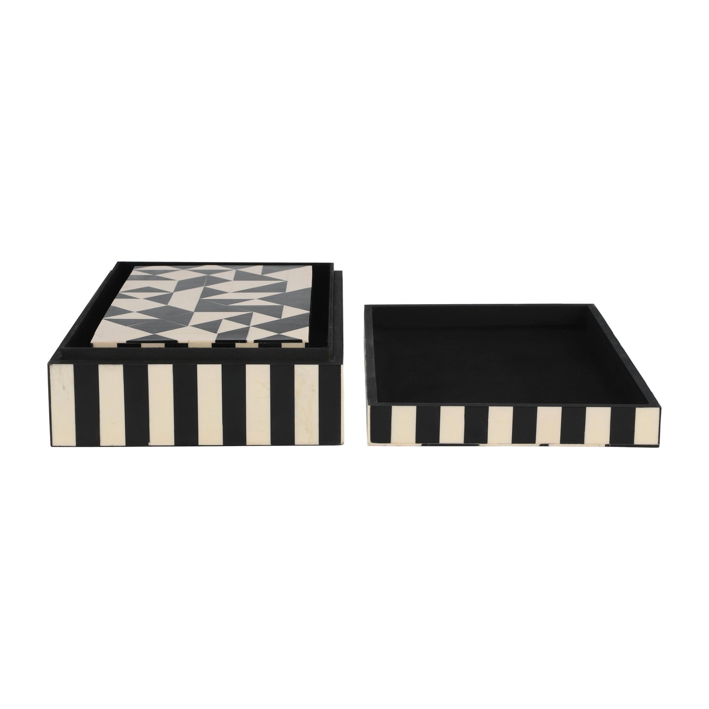 Resin, S/2 10/12" Harlequin Boxes, Black/white