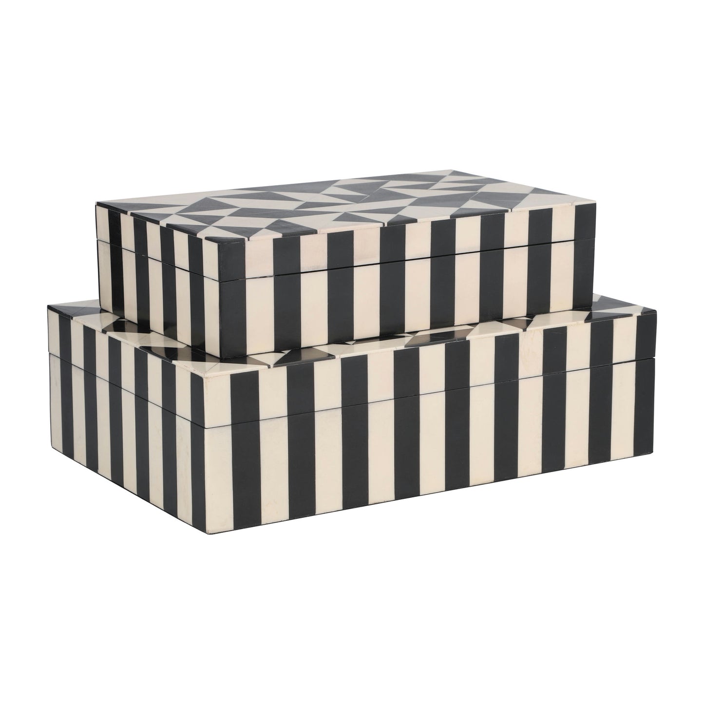 Resin, S/2 10/12" Harlequin Boxes, Black/white