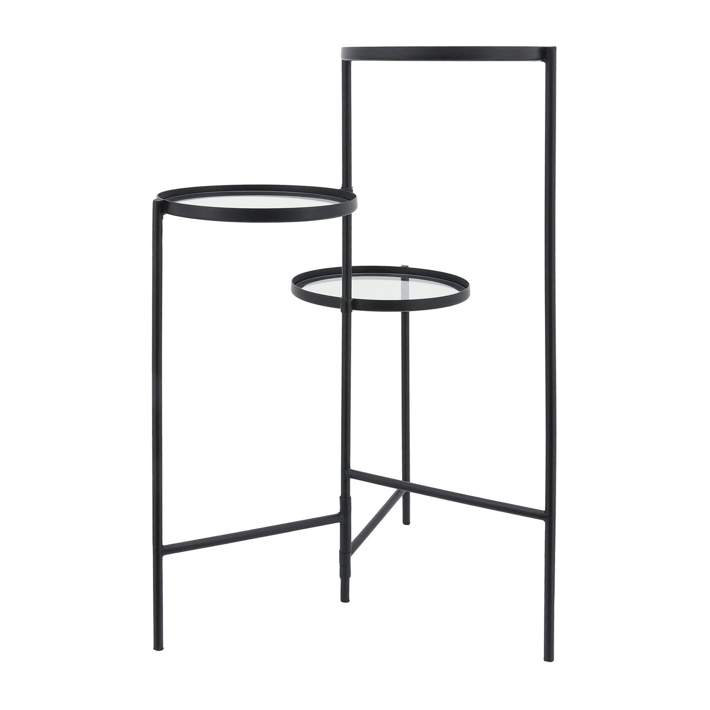 Metal, 32"h 3-layered Glass Plant Stand, Black