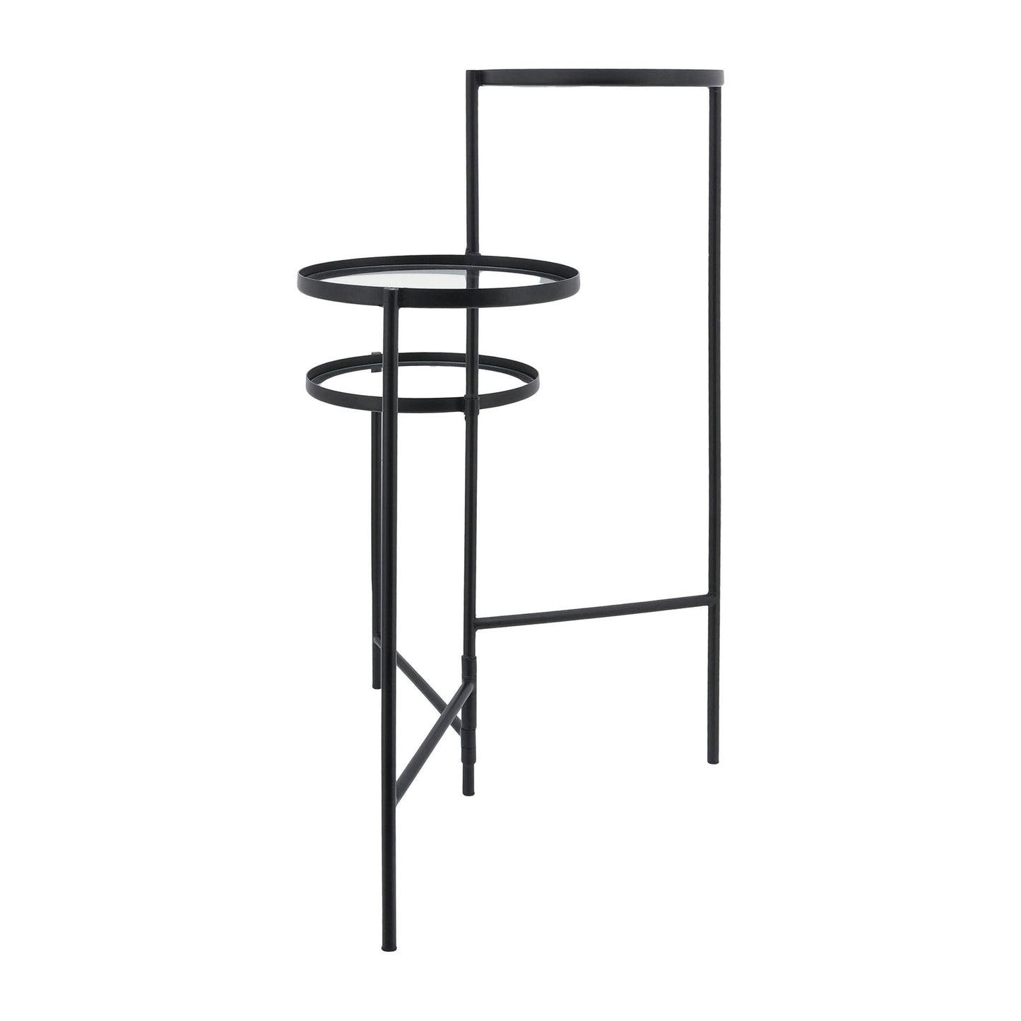 Metal, 32"h 3-layered Glass Plant Stand, Black
