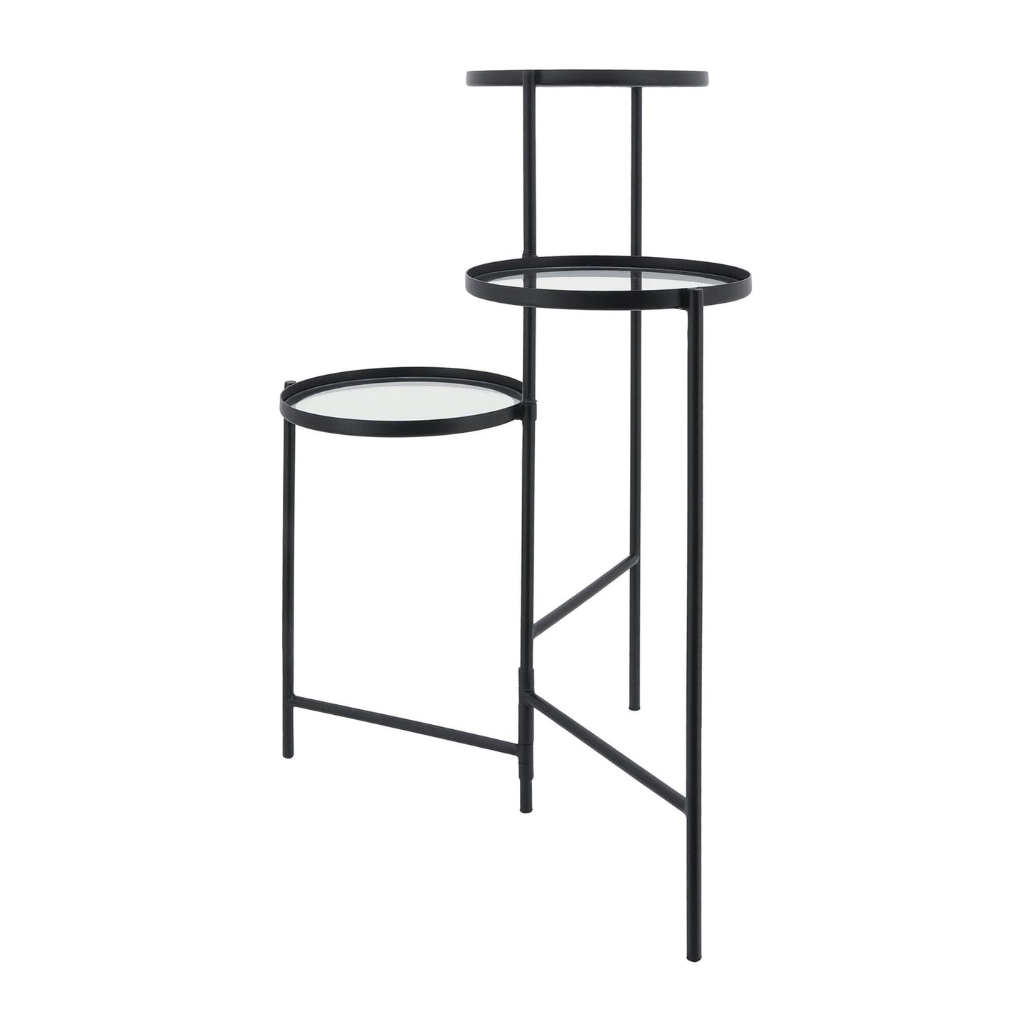 Metal, 32"h 3-layered Glass Plant Stand, Black