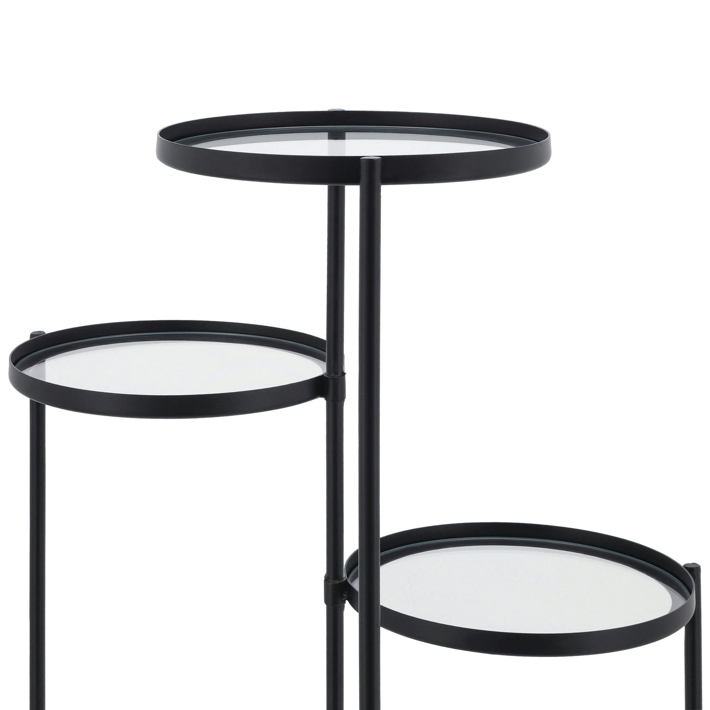 Metal, 32"h 3-layered Glass Plant Stand, Black
