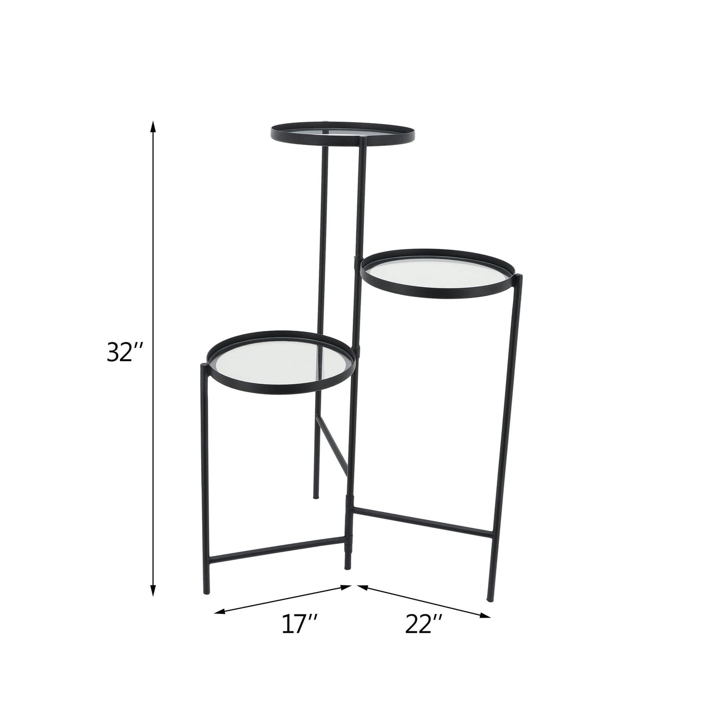 Metal, 32"h 3-layered Glass Plant Stand, Black