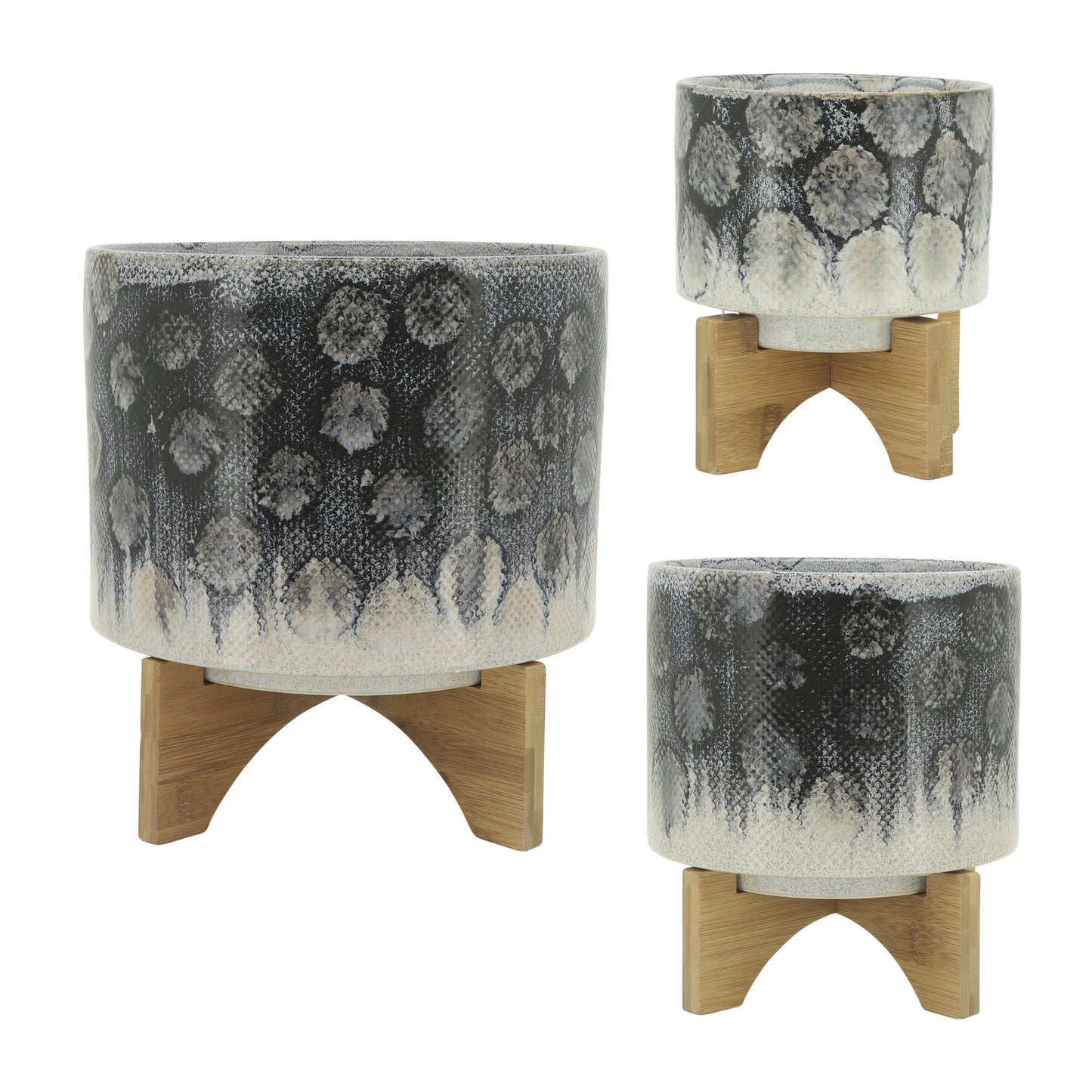 Cer, 10" Snakeskin Planter W/ Stand, Blue